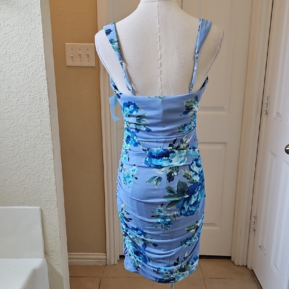 Emerald Sundae Vibrant Blue Floral Ruched Mesh Tank Dress Size L and XL NWT - Picture 7 of 9
